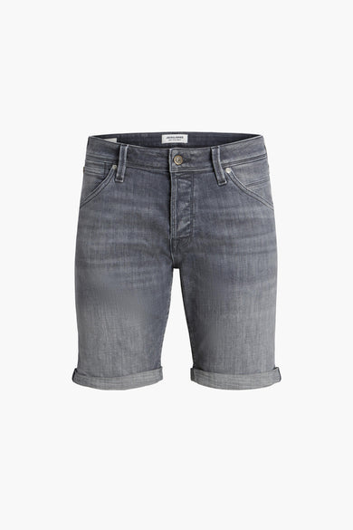 Lichtgrijze jeansshort met opgerolde pijpen van JACK & JONES JEANS INTELLIGENCE, front view, gestructureerd denim, klassieke vorm