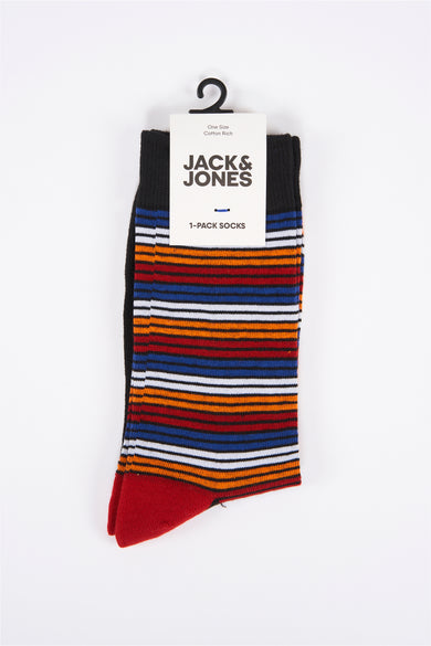 Chaussettes multicolores de ACCESSORIES BY JACK & JONES, avec un motif rayé en rouge, bleu, orange et blanc.