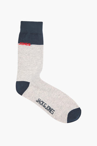 Grijze sokken van ACCESSORIES BY JACK & JONES, met donkerblauwe details bij de boord, hiel en teen.