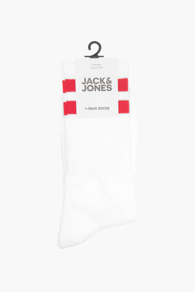 Witte sokken met rode strepen van ACCESSORIES BY JACK & JONES, voorzien van een ophanghaakje.