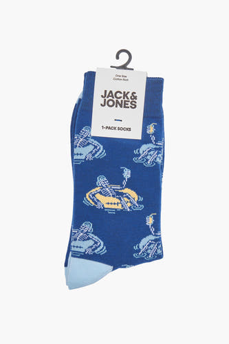 Blauw katoenrijke sokken van ACCESSORIES BY JACK & JONES, met een leuk patroon van figuren op opblaasboten.