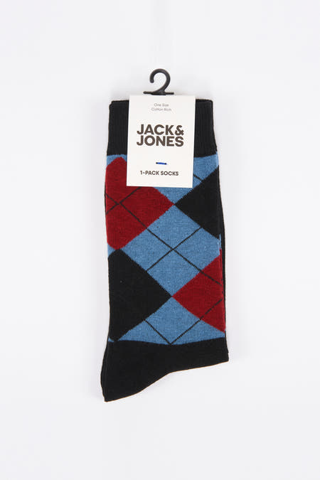 Zwarte katoenen sokken van ACCESSORIES BY JACK & JONES, met een ruitpatroon in blauw en rood.