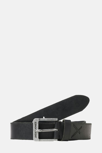 Ceinture noire d'ACCESSORIES BY JACK & JONES, avec des coutures en motif de croix à l'extrémité.