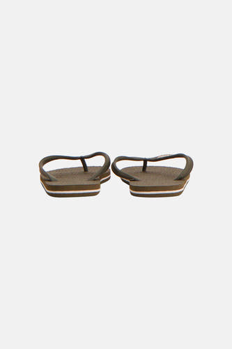 Kaki slippers van ACCESSORIES BY JACK & JONES, platte zool met witte rand, T-band, bovenaanzicht