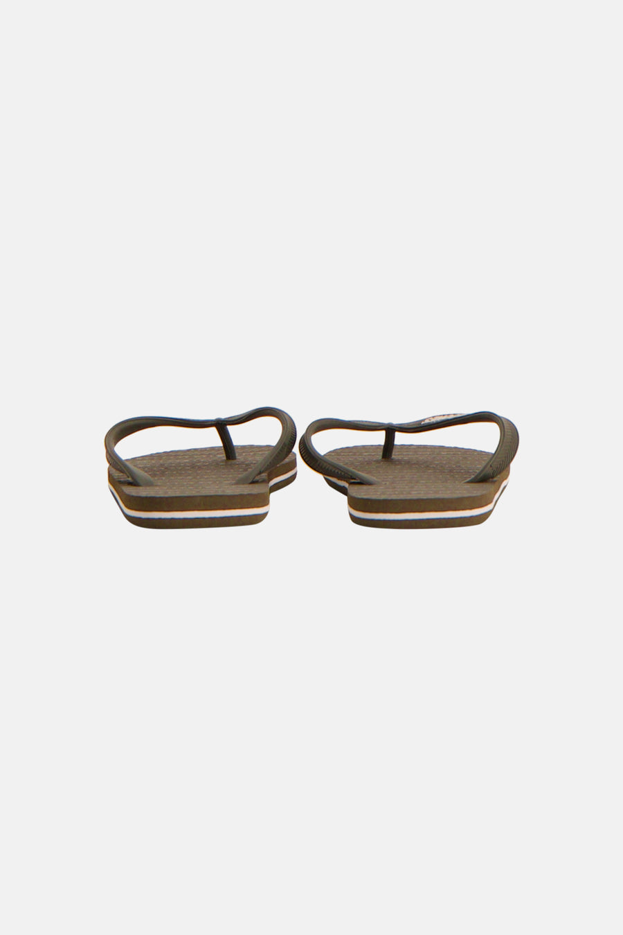 Kaki slippers van ACCESSORIES BY JACK & JONES, platte zool met witte rand, T-band, bovenaanzicht