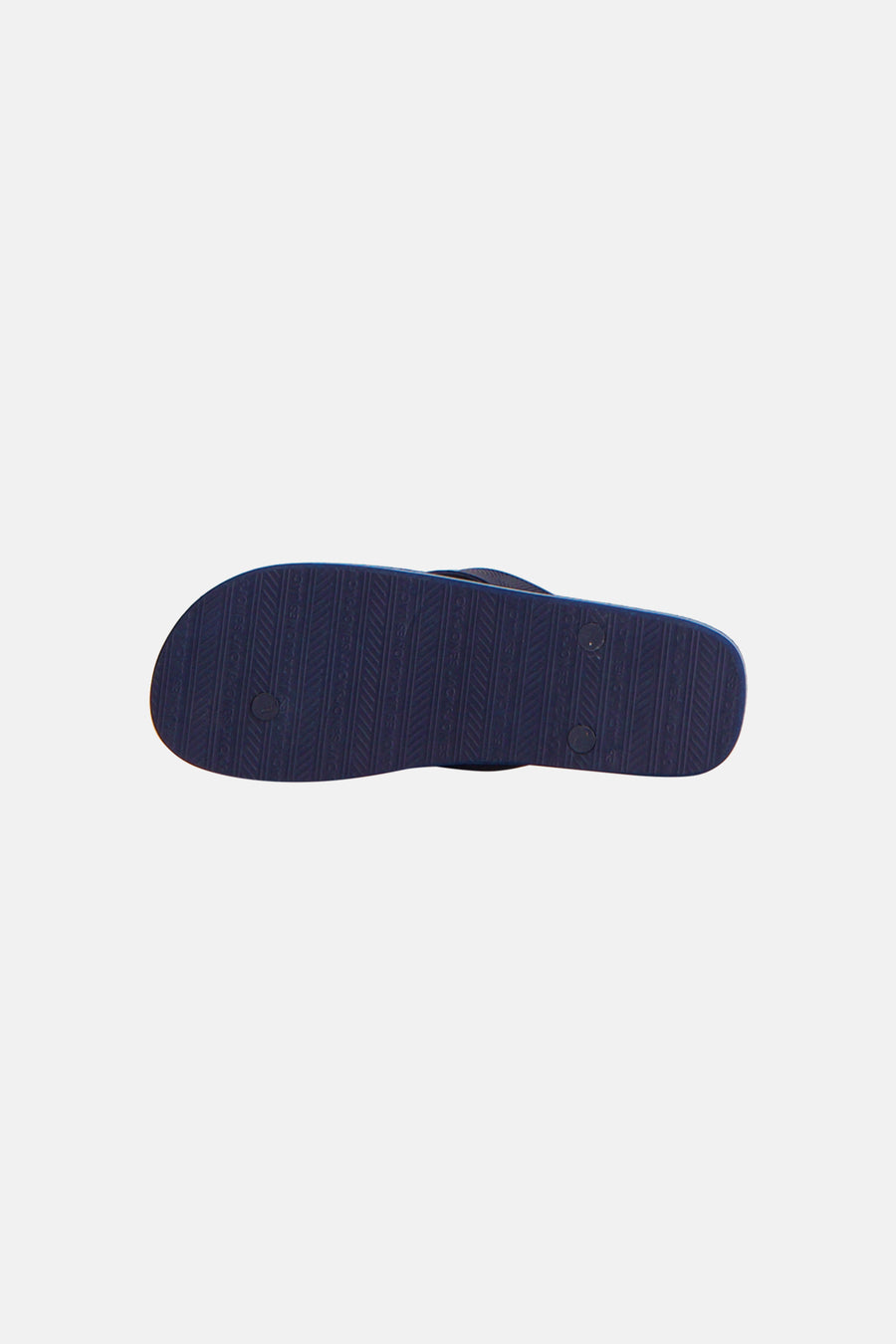 Blauwe slippers van ACCESSORIES BY JACK & JONES, onderzijde met gestreept patroon en merklogo, platte zool, achterweergave