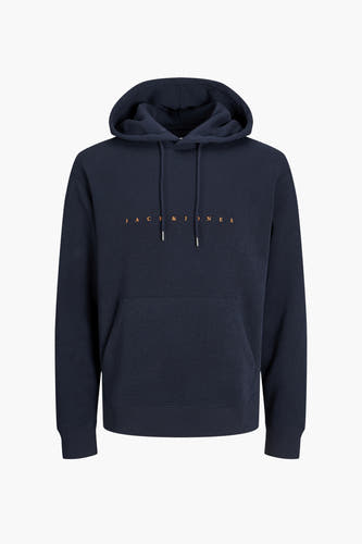 Blauwe sweater met kap van ORIGINALS BY JACK & JONES, met trekkoorden en een buidelzak.