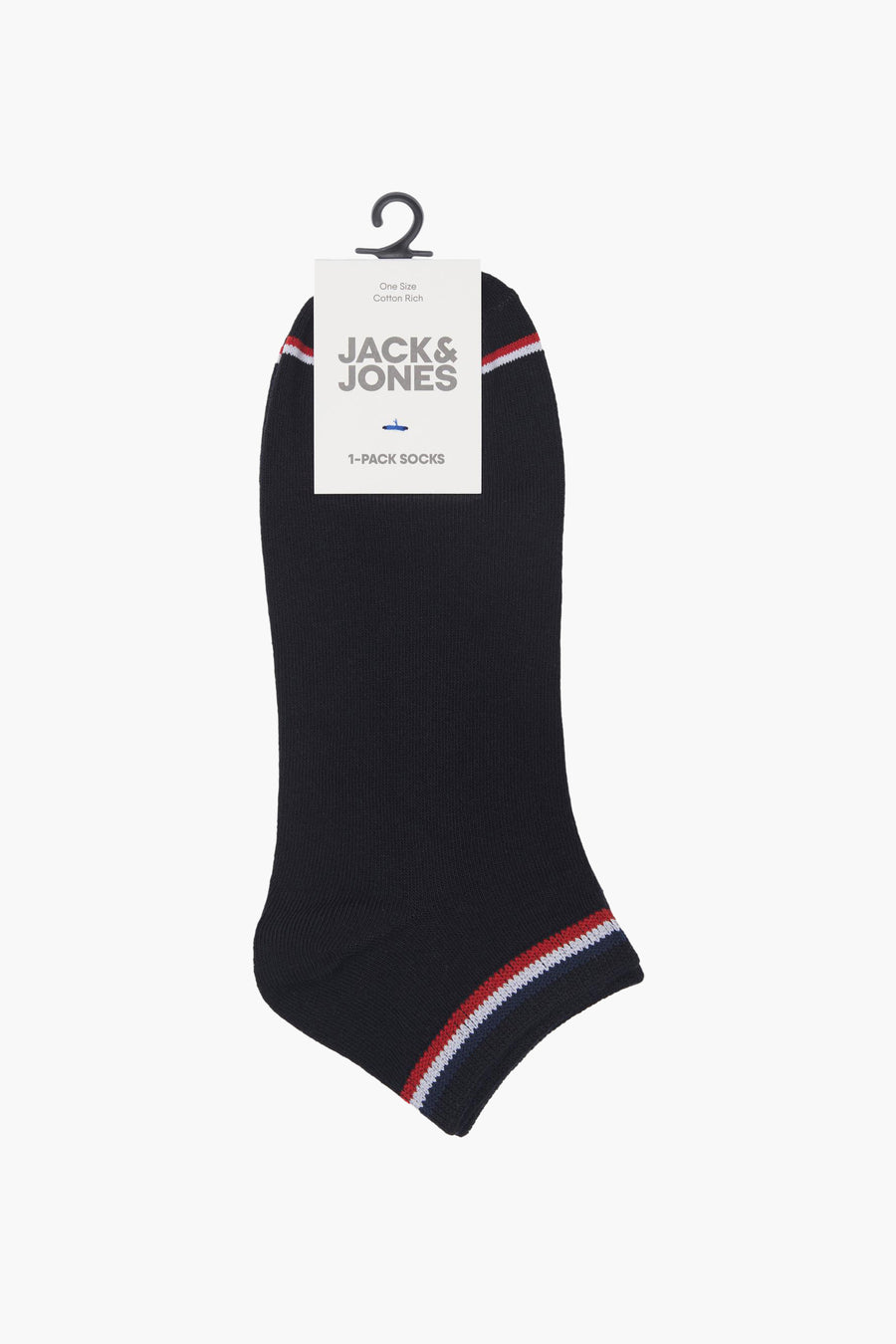 Zwarte katoenen sok met rode en witte strepen van Jack & Jones.