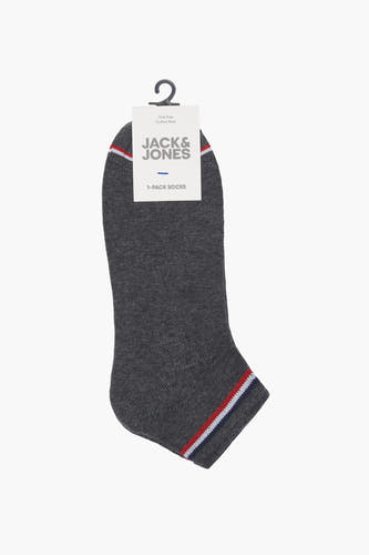 Grijze sokken van ACCESSORIES BY JACK & JONES, met rode en witte strepen bij de boord.