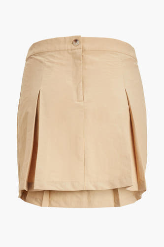 Beige korte rok van JJXX, met plooien en een knoopsluiting aan de voorkant.