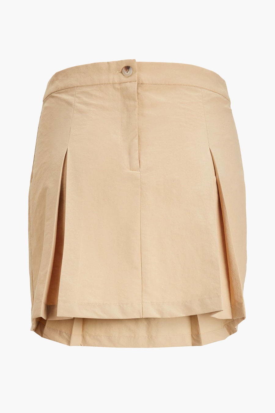 Beige korte rok van JJXX, met plooien en een knoopsluiting aan de voorkant.