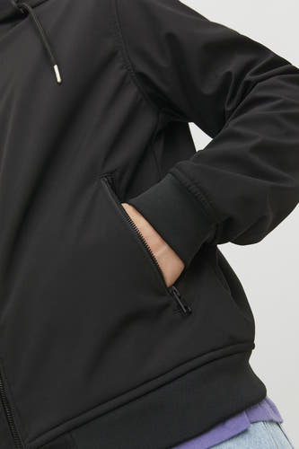 Zwarte korte jas van CORE BY JACK & JONES, met zak met ritssluiting en geribbelde boorden.