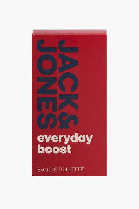 Rood parfum van ACCESSORIES BY JACK & JONES, met de merknaam in blauw en witte details.