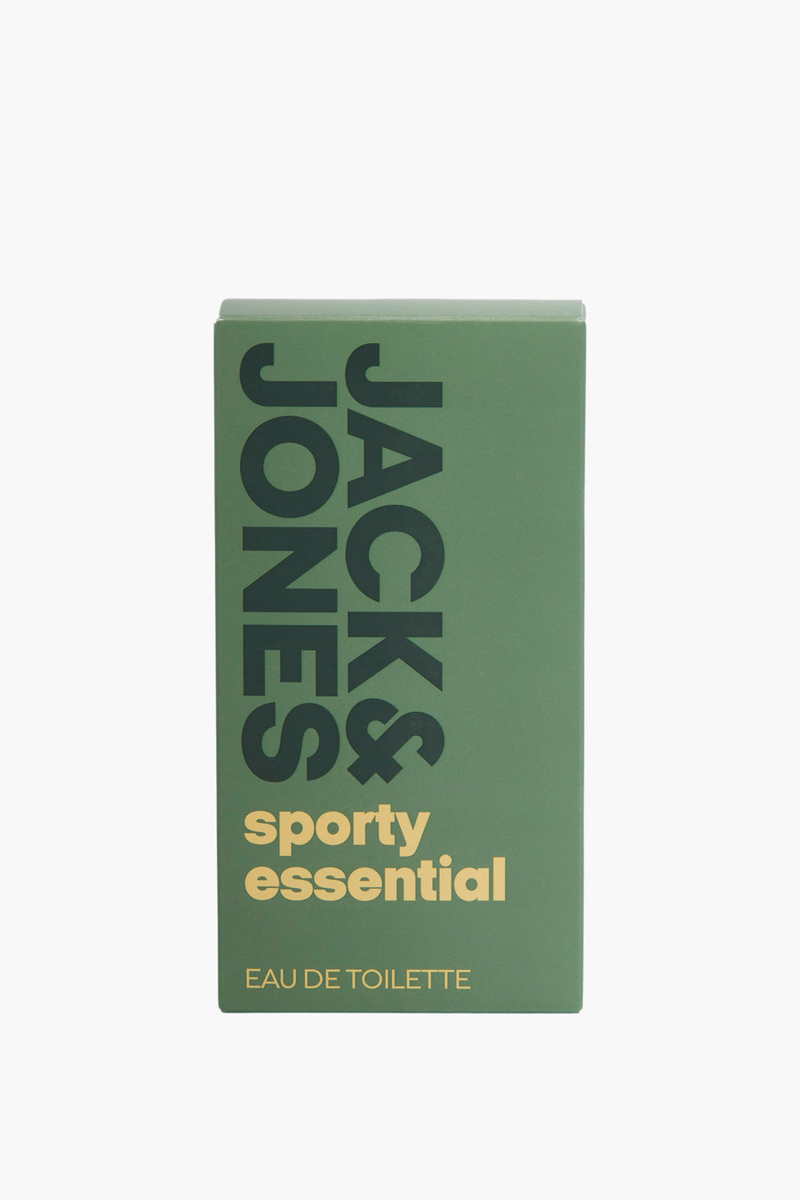 Parfum vert d'ACCESSORIES BY JACK & JONES, avec 'sporty essential' et 'eau de toilette' imprimés dessus.