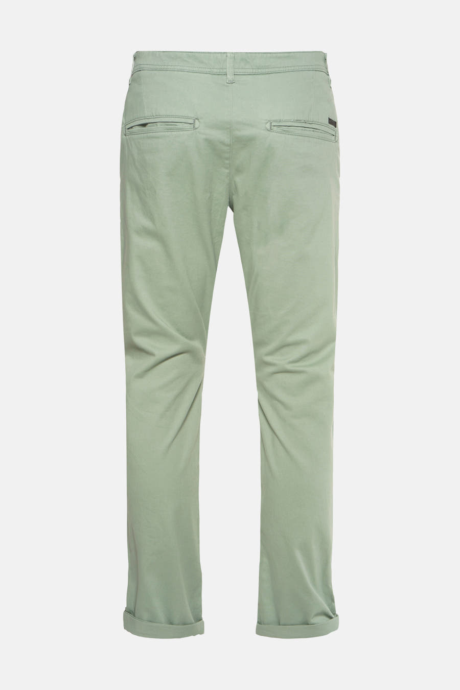 Groene chino van JACK & JONES JEANS INTELLIGENCE, met achterzakken en opgerolde broekspijpen.
