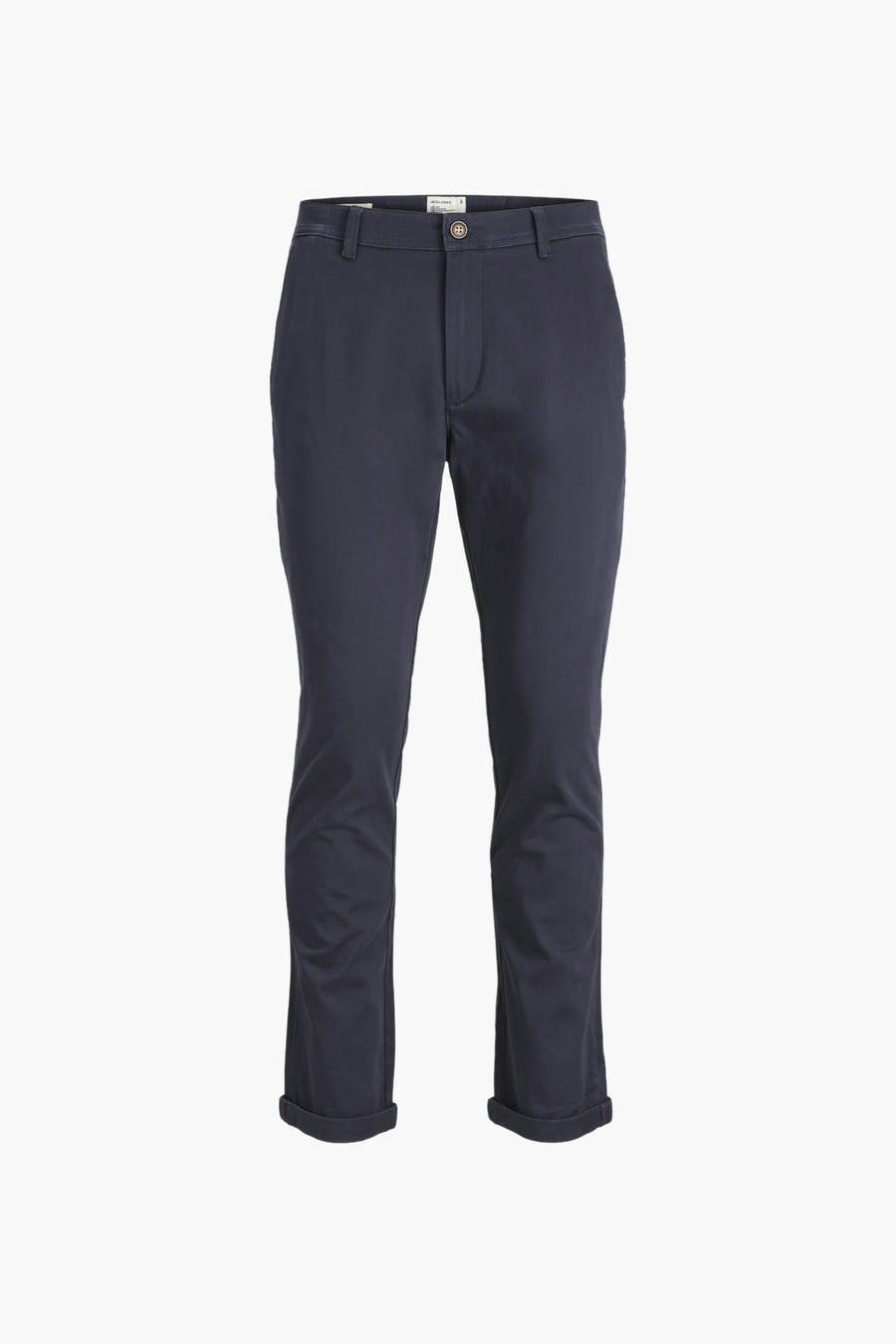 Blauwe chino van JACK & JONES JEANS INTELLIGENCE, met omgeslagen broekspijpen.