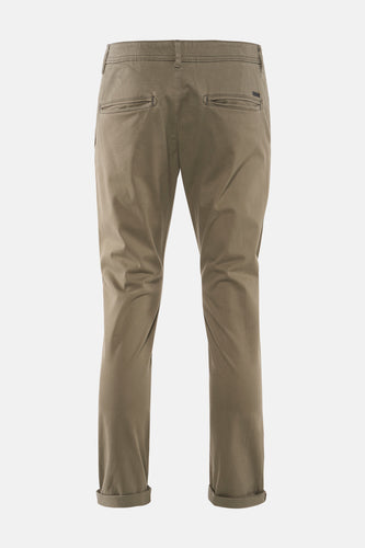 Kaki chino van JACK & JONES JEANS INTELLIGENCE, met achterzakken en opgerolde broekspijpen.