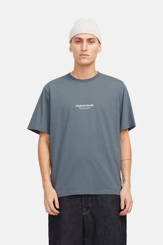 T-shirt bleu à manches courtes d'ORIGINALS BY JACK & JONES, avec un design simple et un col rond.