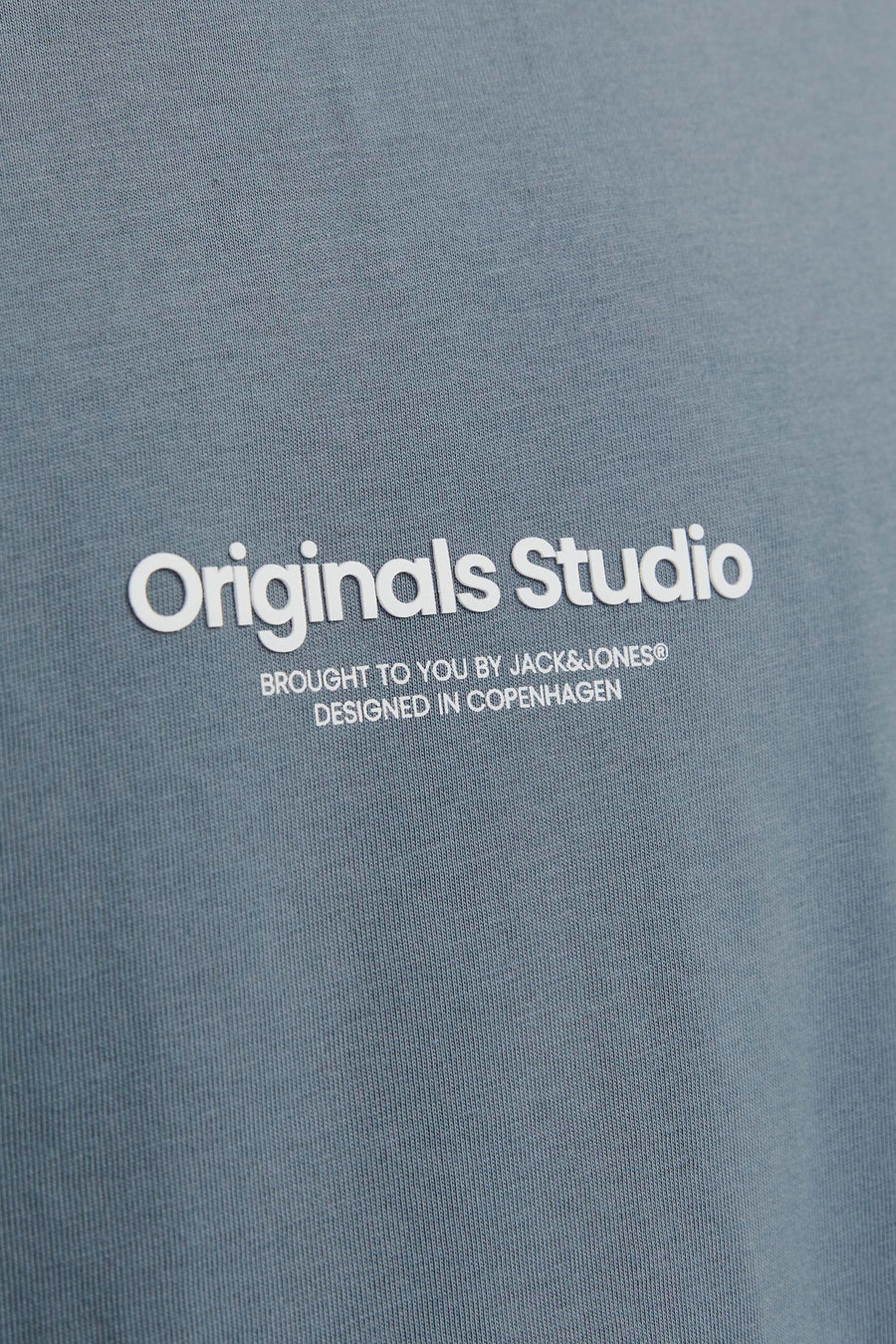 T-shirt bleu à manches courtes d'ORIGINALS BY JACK & JONES, avec une impression de logo blanche.