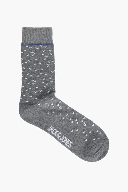Grijze sokken van ACCESSORIES BY JACK & JONES met een fijn wit patroon en blauwe accentstreep.
