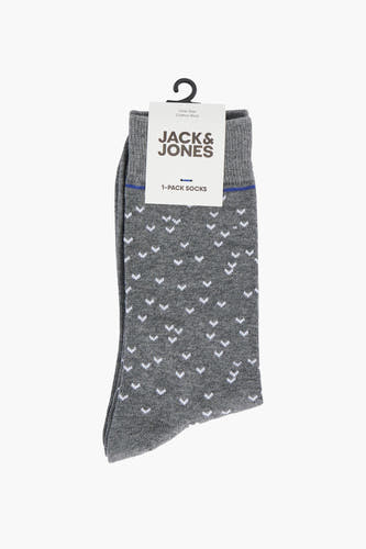 Grijze sokken van ACCESSORIES BY JACK & JONES, met witte v-vormige patronen en een blauwe accentstreep.