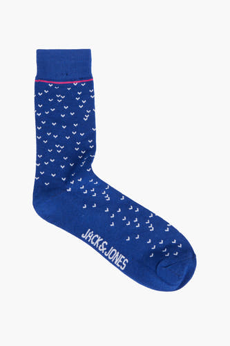 Chaussettes bleues d'ACCESSORIES BY JACK & JONES, avec un motif blanc et des accents roses.