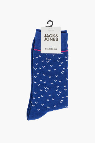 Blauwe sokken van ACCESSORIES BY JACK & JONES, met wit patroon en roze accenten.