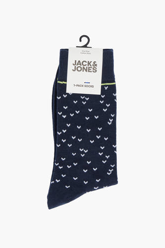 Blauwe sokken van ACCESSORIES BY JACK & JONES, met een patroon van kleine witte 'v' vormen.