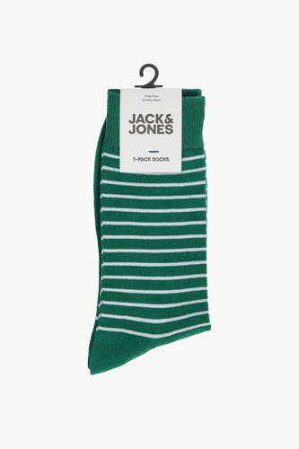 Groene sokken van ACCESSORIES BY JACK & JONES, met horizontale witte strepen en een ribgebreide textuur.