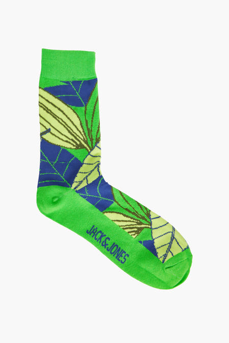 Chaussettes vertes d'ACCESSORIES BY JACK & JONES avec un motif de carreaux et des feuilles.