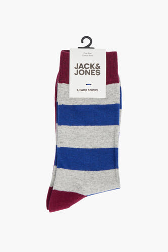 Gestreepte sokken van ACCESSORIES BY JACK & JONES, met bordeauxrode hiel en teen.
