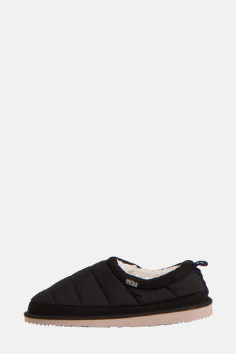 Zwarte slippers van ACCESSORIES BY JACK & JONES, met gewatteerd bovenwerk en crèmekleurige voering.
