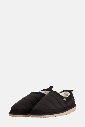 Zwarte slippers van ACCESSORIES BY JACK & JONES, met een gewatteerd bovenwerk en een beige zoolrand.