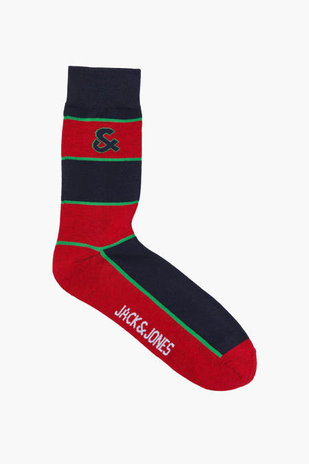 Rode sokken van ACCESSORIES BY JACK & JONES, met een gestreept design en logo details.