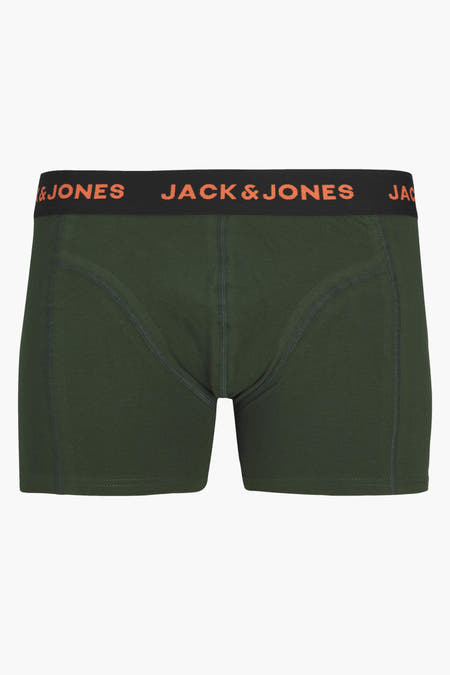 Groene boxers van ACCESSORIES BY JACK & JONES met zwarte tailleband en oranje logo, front view