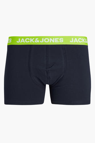 Blauwe boxershorts van ACCESSORIES BY JACK & JONES, met een elastische tailleband in neongeel met logo.
