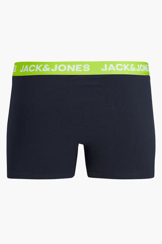 Blauwe boxershorts van ACCESSORIES BY JACK & JONES, met een elastische tailleband in felgroen met logo.