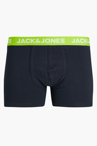 Blauwe boxershort van ACCESSORIES BY JACK & JONES, met een felgroene elastische tailleband met logo.