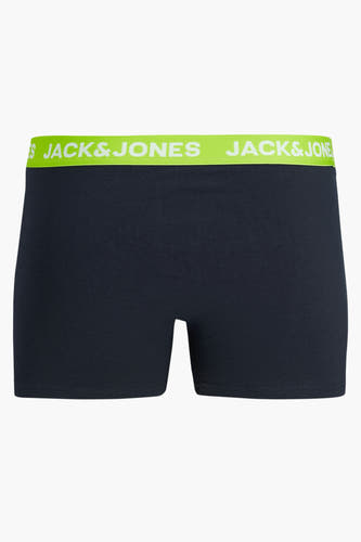 Blauwe boxershorts van ACCESSORIES BY JACK & JONES, met een groene elastische tailleband met logo.

