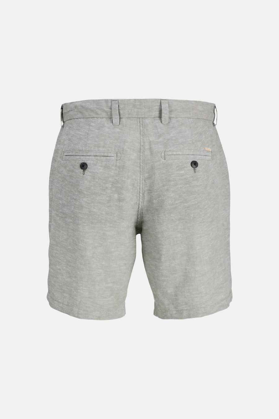 Lichtgrijze, gemêleerde short van JACK & JONES JEANS INTELLIGENCE, met twee knoopzakken aan de achterkant en riemlussen.