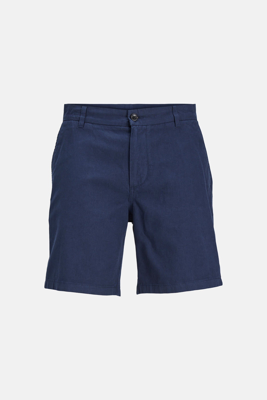 Blauwe short van JACK & JONES JEANS INTELLIGENCE met geweven stof, knoop, rits en riemlussen aan de voorkant.