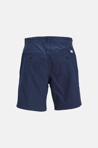 Blauwe short van JACK & JONES JEANS INTELLIGENCE, achterkant, met twee knoopzakken en riemlussen.