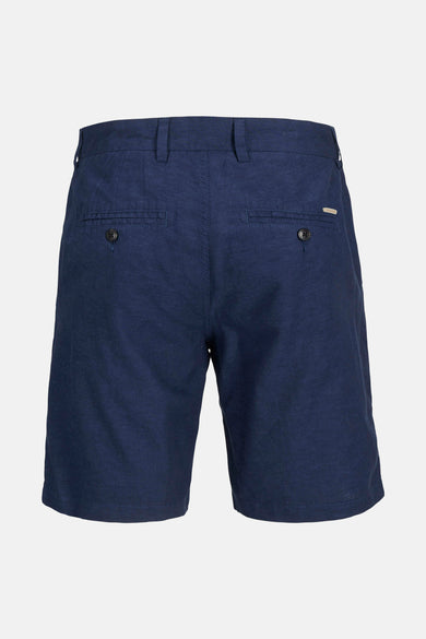 Blauwe short van JACK & JONES JEANS INTELLIGENCE, gezien van achteren met zakken en knopen.
