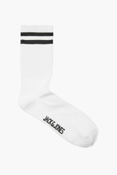Chaussettes blanches d'ACCESSORIES BY JACK & JONES, avec deux bandes noires sur le dessus et logo.