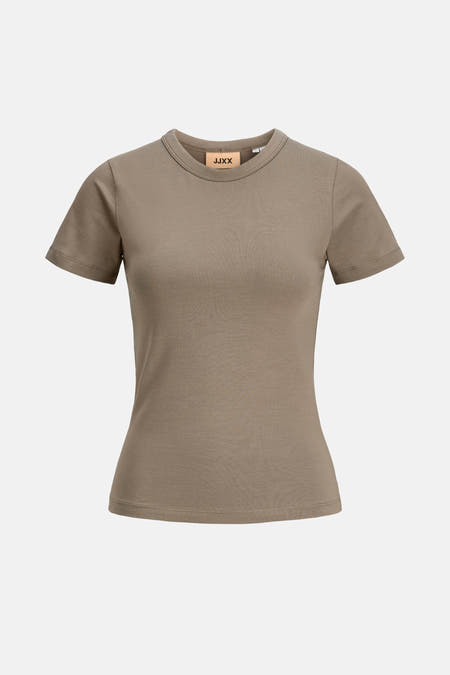 Bruin T-shirt met korte mouwen van JJXX, effen stof met een ronde halslijn.