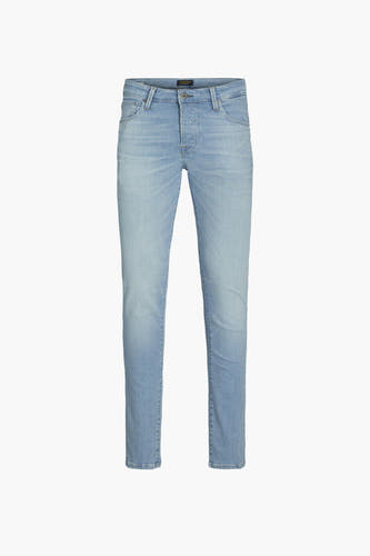 Lichtblauwe slim fit jeans van JACK & JONES, met knoopsluiting en subtiele wassing.