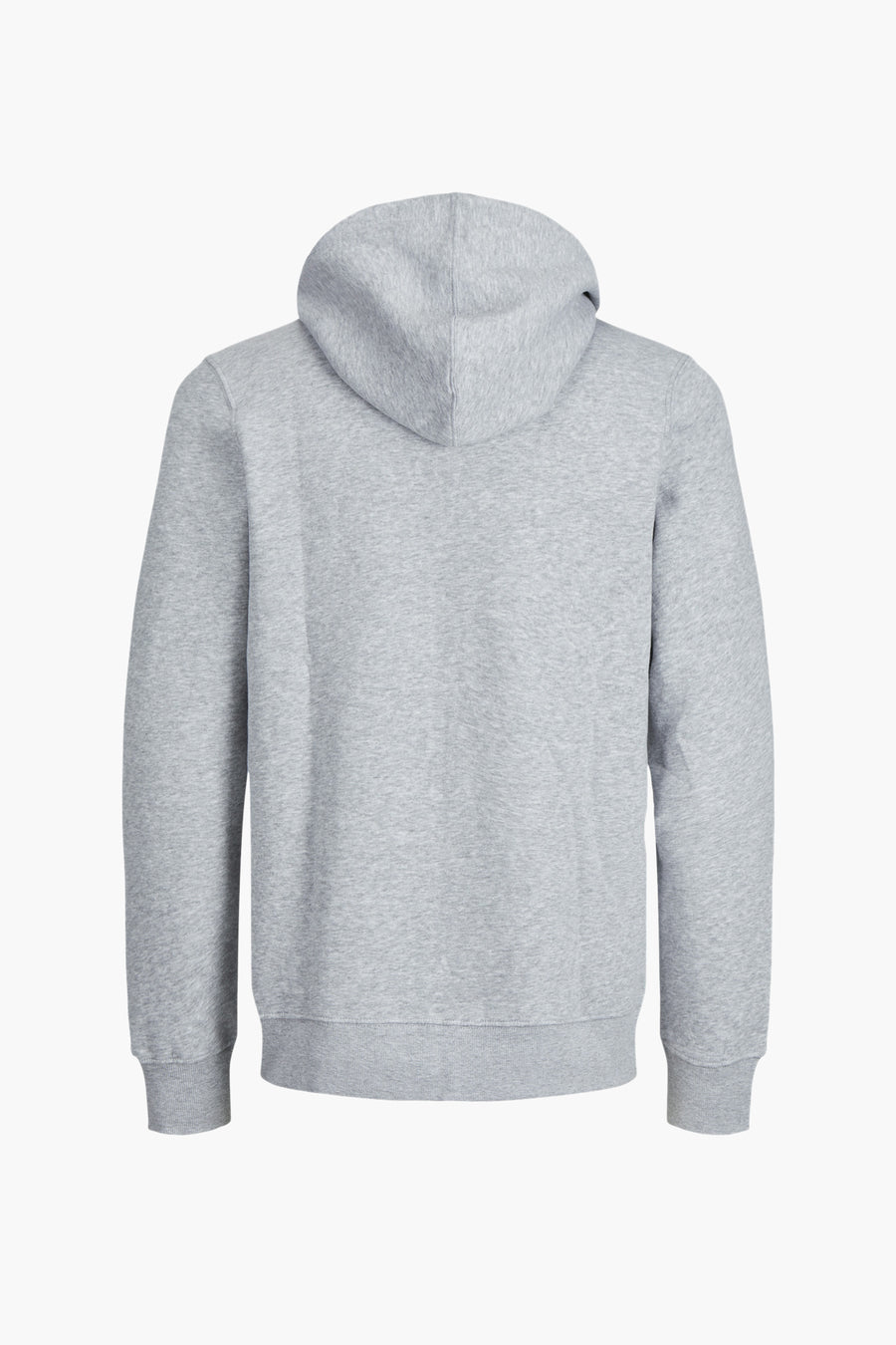 Grijze sweater van CORE by JACK & JONES, rugaanzicht met capuchon en lange mouwen.