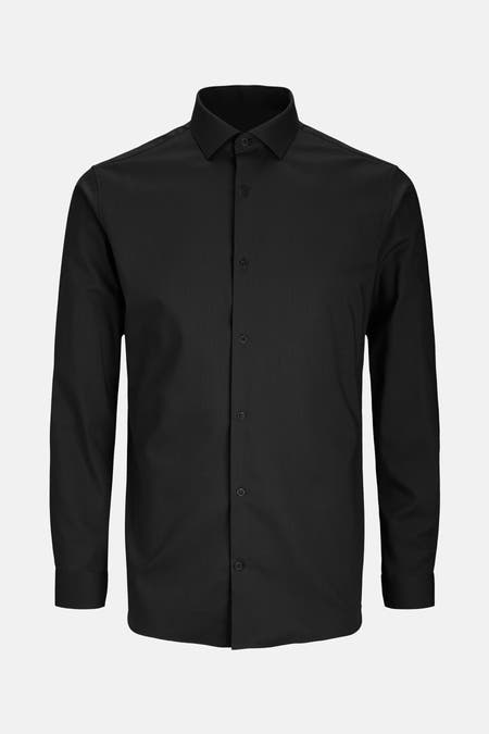 Chemise noire à manches longues de PREMIUM by JACK & JONES, texture lisse et col boutonné.