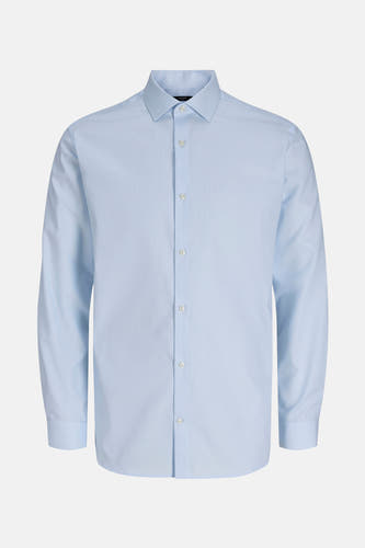 Blauw overhemd met lange mouwen van PREMIUM by JACK & JONES, met knoopsluiting en een subtiele textuur.