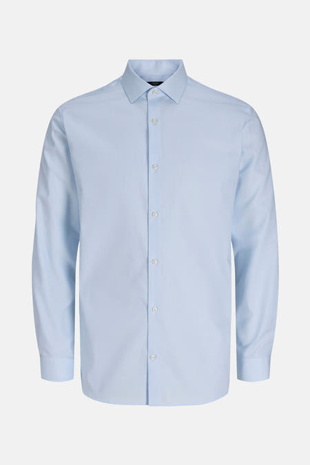 Chemise bleue à manches longues de PREMIUM by JACK & JONES, avec col boutonné et une subtile texture.